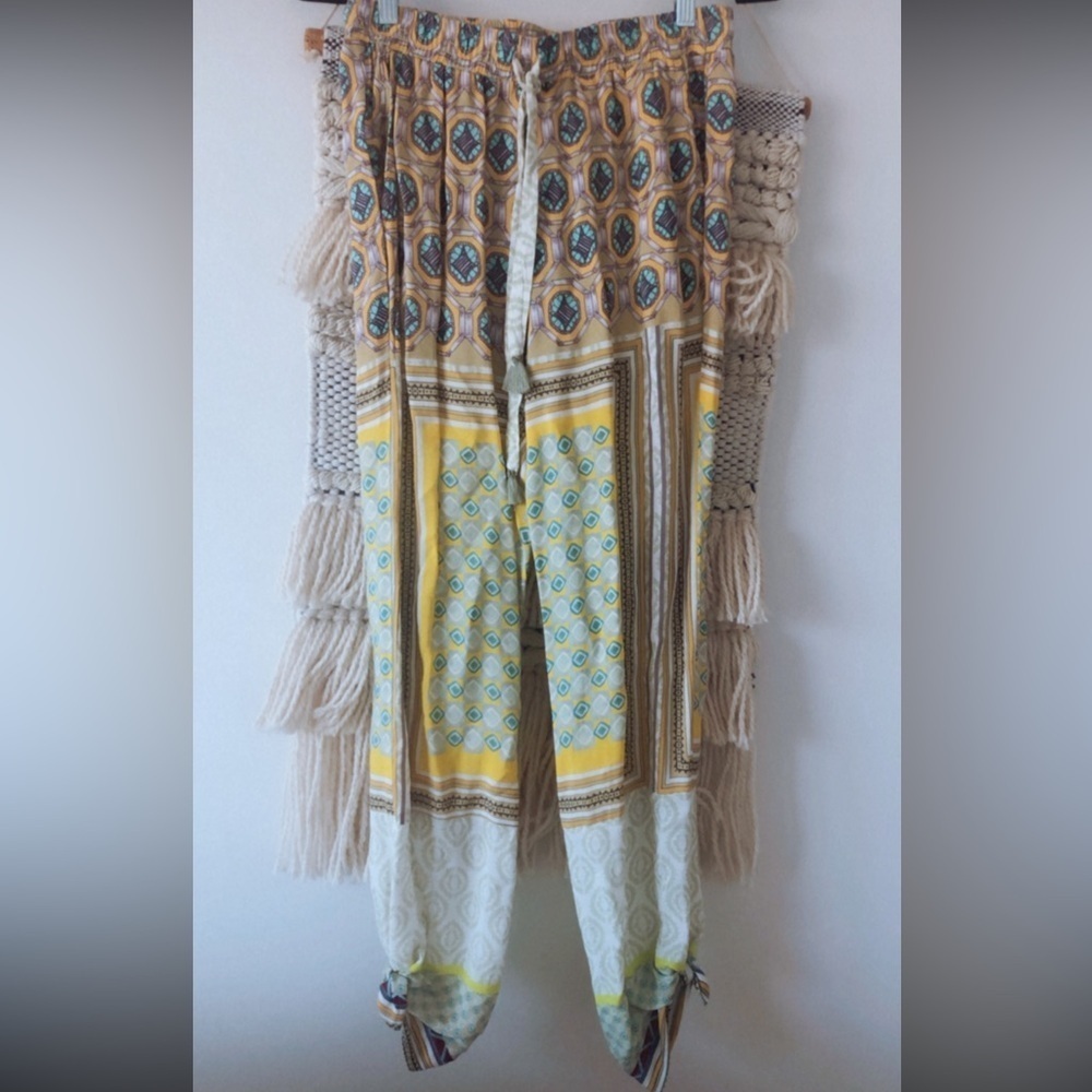 Johnny Was Pladinah Pants Lounge Jogger With Ankle Ties Drawstring Waist XS